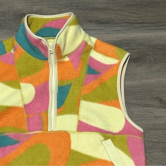 Toad & Co Medium Campo Fleece Vest Pink Green Half Zip Pockets Hike Outdoor Gorp - Picture 2 of 7